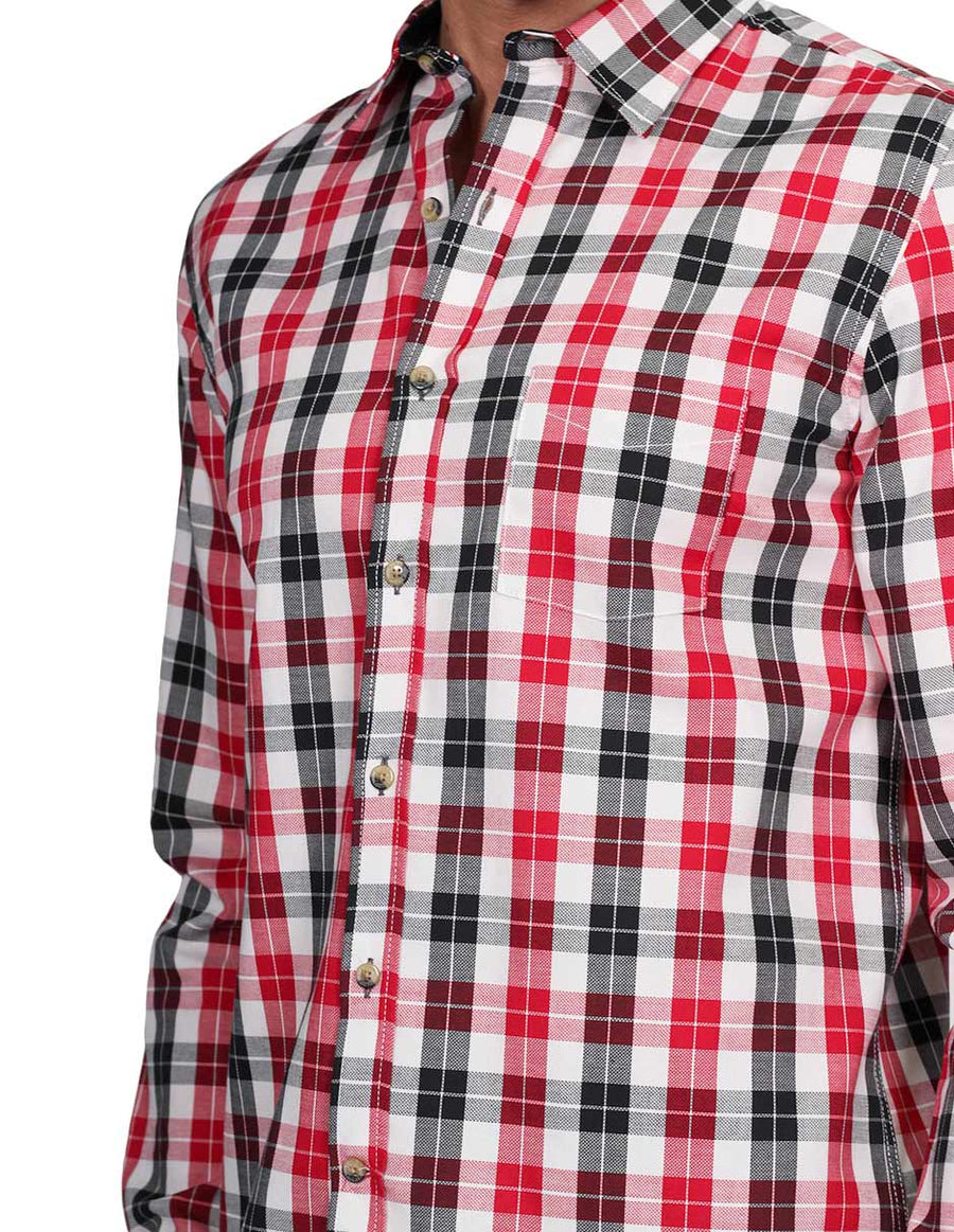 Camisas Para Hombre Bobois Moda Casuales Manga Larga Cuadros Slim Fit Rojo B21106