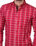Camisas Para Hombre Bobois Casuales Moda Manga Larga Cuadros Slim Fit Rojo B25108