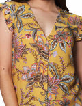 Blusas Para Mujer Bobois Moda Casuales Escote V Estampada Flores  N31124 Mostaza