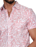 Camisas Para Hombre Bobois Moda Casuales Manga Corta Estampada Floreada Hawaiana Playa Slim Fit Rosa B21380