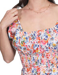 Blusas Para Mujer Bobois Moda Casuales Manga Corta Estampado De Flores Escote cuadrado Blanco N21132