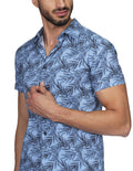 Camisas Para Hombre Bobois Moda Casuales Manga Corta Estampado Regular Fit Azul B21354