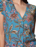 Blusas Para Mujer Bobois Moda Casuales Escote V Estampada Flores  N31124 Azul