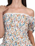 Blusas Para Mujer Bobois Moda Casuales Manga Corta Floreada Off Shoulders Blanco N21128