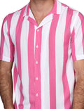 Camisas Para Hombre Bobois Moda Casuales Manga Corta Rayas Relaxed Fit Rosa B21362