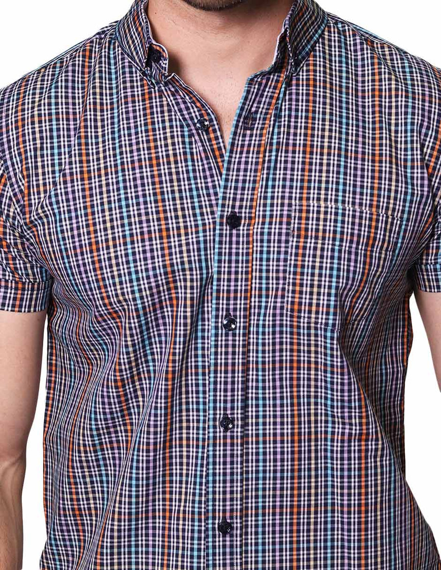 Camisas Para Hombre Bobois Moda Casuales Manga Corta Cuadros Regular Fit B31255 Lila
