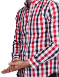 Camisas Para Hombre Bobois Moda Casuales Manga Larga Cuadros Regular Fit Rojo B21211