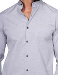 Camisas Para Hombre Bobois Moda Casuales Manga Larga Cuello Mao Lisa Elegante Gris B21312