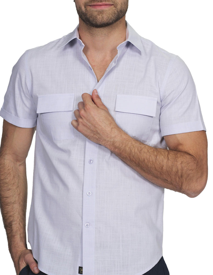 Camisas Para Hombre Bobois Moda Casuales Manga Corta Con Bolsas Tipo Lino Regular Fit Gris B21352