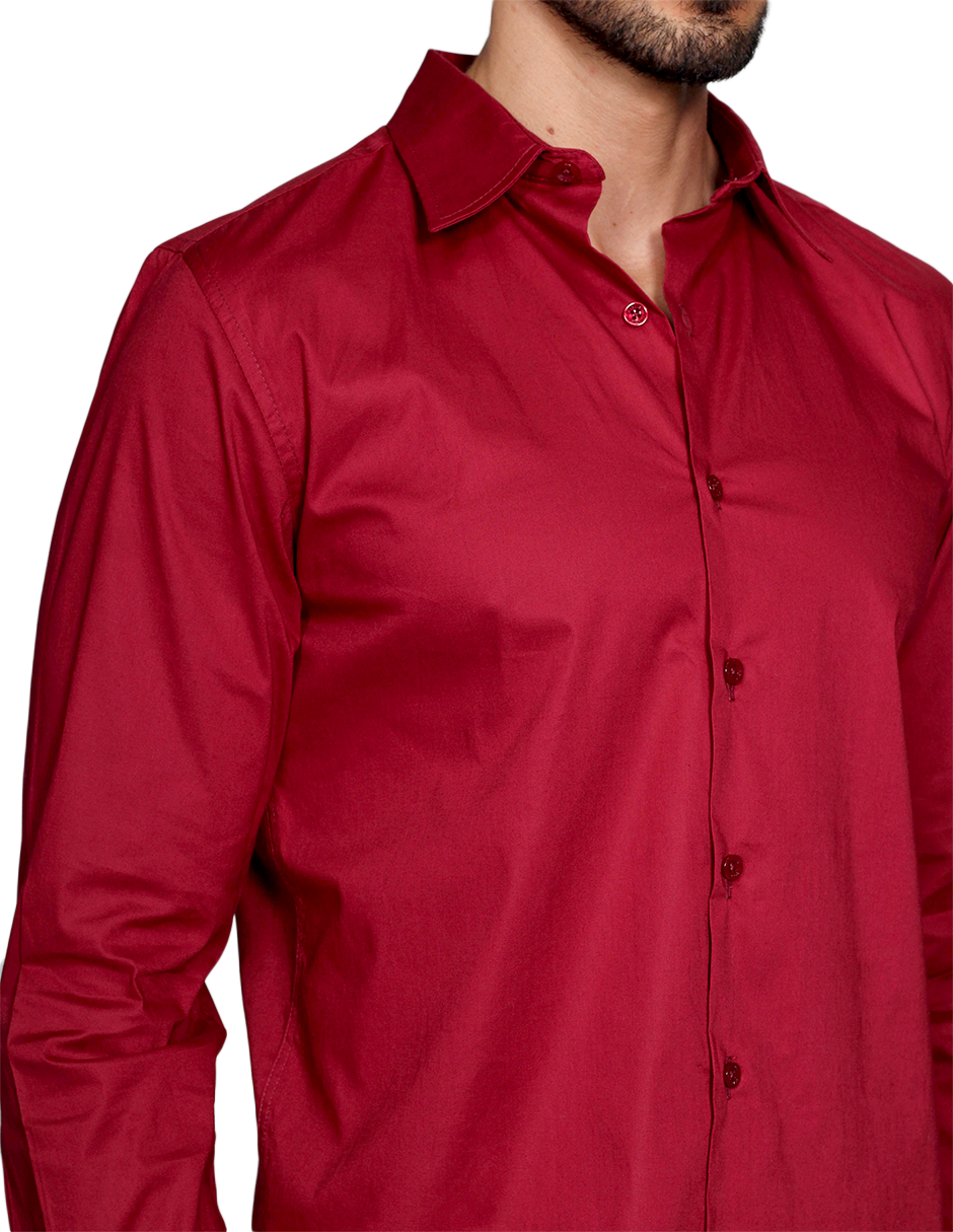 Camisas Para Hombre Manga Larga Slim Fit Vino BPOPST