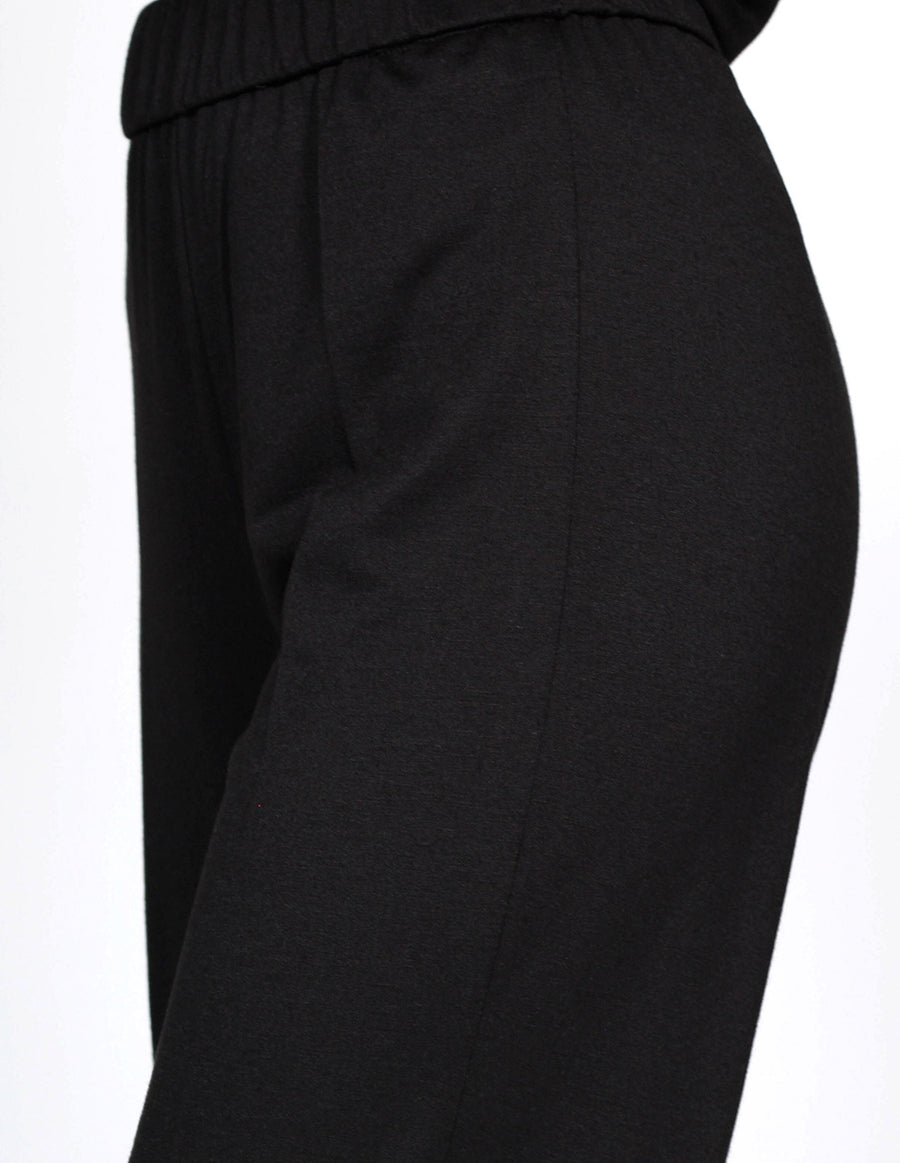 PANTALONES MUJER MODA CASUALES ANCHO FRENCH TERRY NEGRO W13117