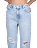 Jeans Para Mujer Bobois Moda Casuales Pantalones de Mezclilla Mom Fit Rotos Blenche V23103