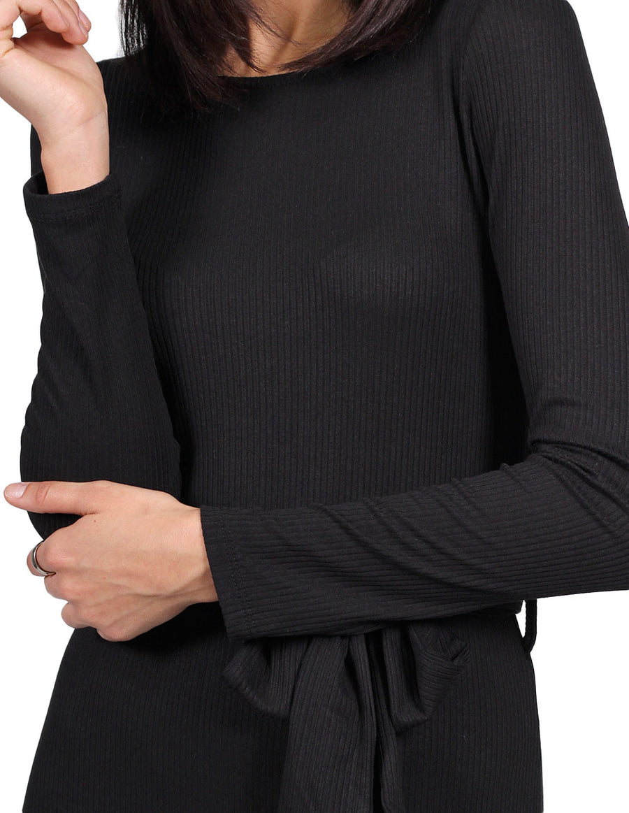 Vestidos Para Mujer Bobois Moda Casuales Maxi Largo Manga Larga Con Cinto Negro S23103
