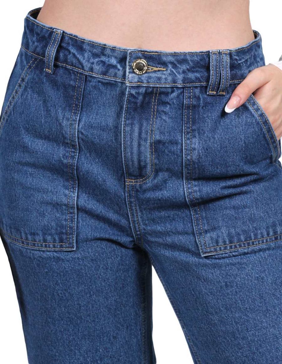 Jeans dama Bobois wide leg bolsa pespuntada al frente Stone V23109