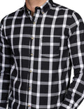 Camisas Para Hombre Bobois Moda Casuales Manga Larga Cuadros Silm Fit Negro B21107