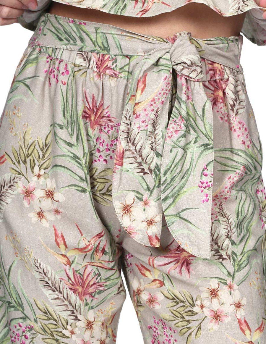 Pantalones Para Mujer Bobois Moda Casuales Lino Floreado Unico W21111