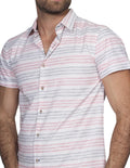 Camisas Para Hombre Bobois Moda Casuales Manga Corta Rayas Regular Fit Naranja B21353