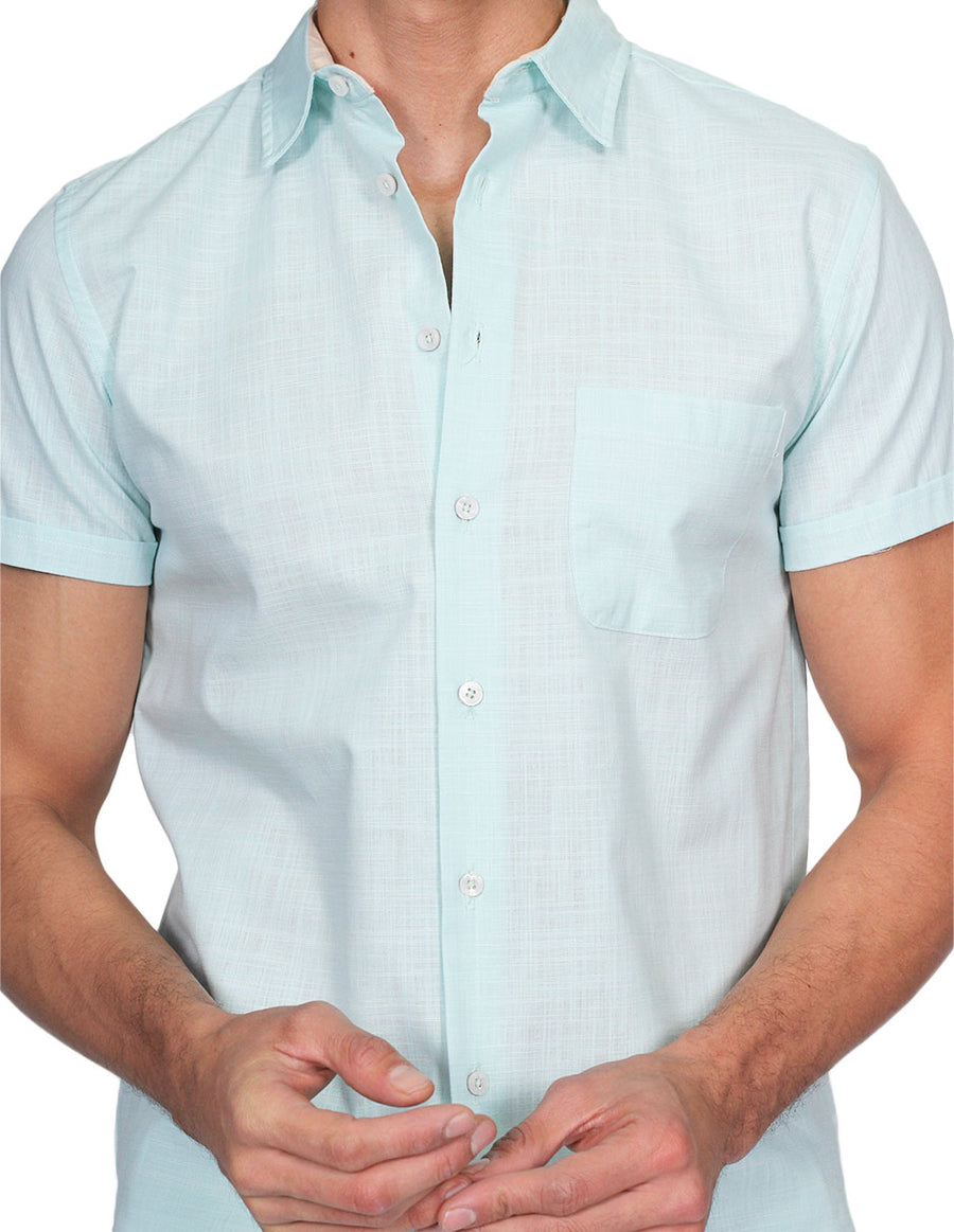 Camisas Para Hombre Bobois Moda Casuales Manga Corta Lino Relaxed Fit Aqua B21374