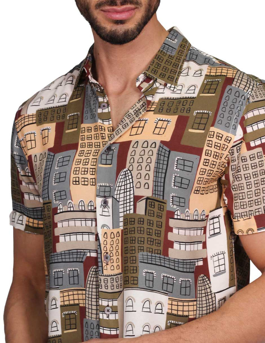 Camisas Para Hombre Bobois Moda Casuales Manga Corta Estampada Relaxed Fit 6 B22360