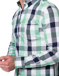 Camisas Para Hombre Bobois Casuales Moda Manga Larga Cuadros Slim Fit B31102 Verde