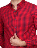 Camisas Para Hombre Bobois Moda Casuales Manga Larga Regular Fit Cuadros Rojo B21210