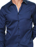 Camisas Para Hombre Manga Larga Satinada Formal Slim Fit B31301 Azul