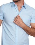 Camisas Para Hombre Bobois Moda Casuales Manga Corta Lino Relaxed Fit Turquesa B21374