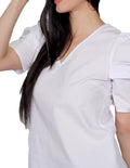 Blusas Para Mujer Bobois Moda Casuales Manga Bombacha Cuello V Blanco N21112