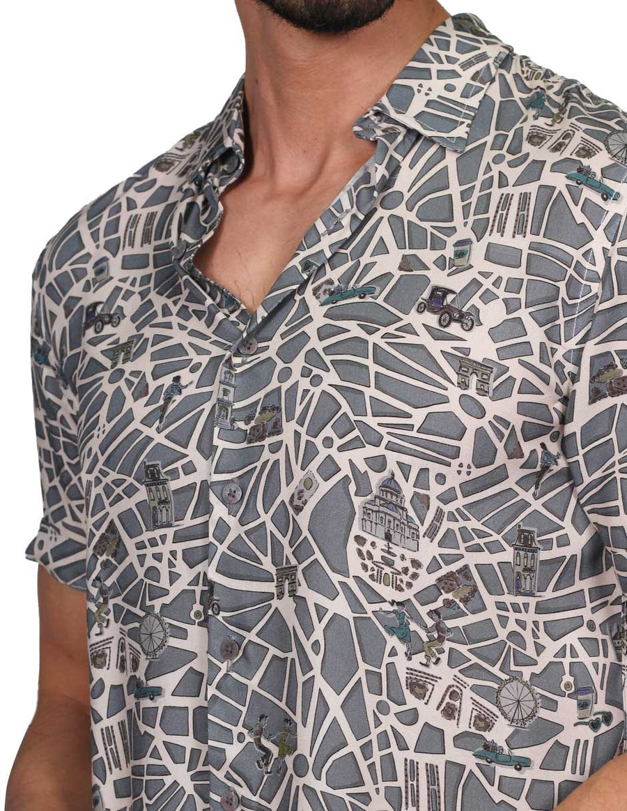 Camisas Para Hombre Bobois Moda Casuales Manga Corta Estampada Relaxed Fit 8 B22360