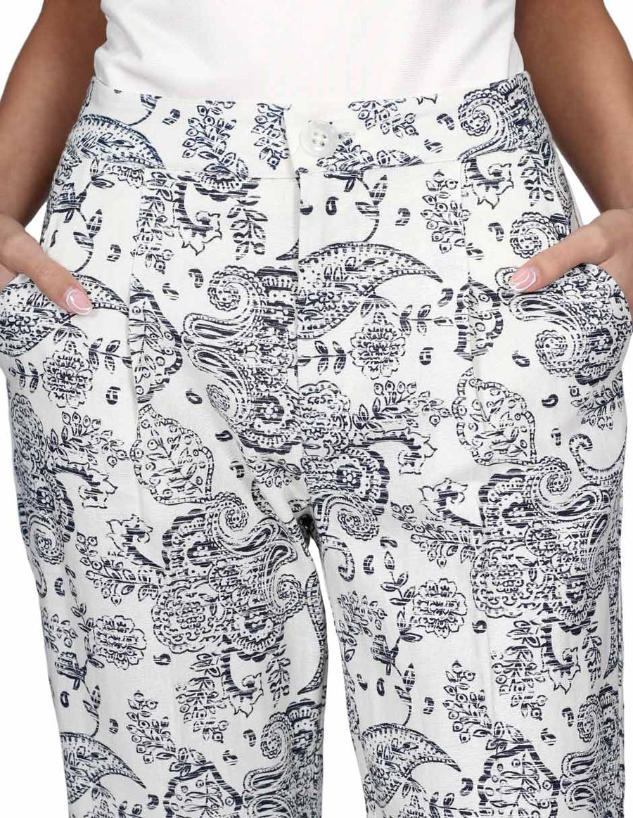 Pantalones Para Mujer Bobois Moda Casuales Tipo Lino Con Estampado Unico W21110