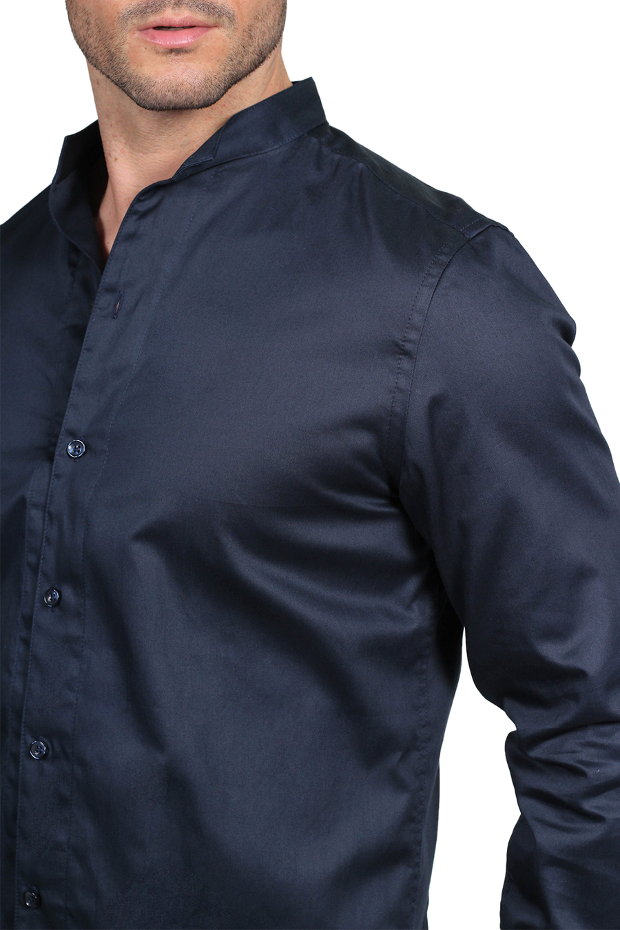 Camisas Para Hombre Bobois Moda Casuales Manga Larga Cuello Mao Sateen Marino B25312