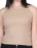 Blusas Para Mujer Bobois Moda Casuales Camiseta Cuello Redondo Sin Mangas Beige N21104