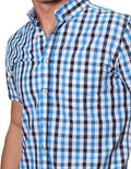 Camisas Para Hombre Bobois Moda Casuales Manga Corta Cuadros Regular Fit B31251 Azul