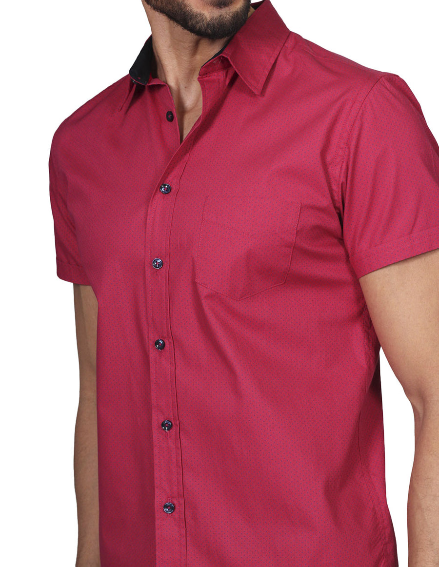 Camisas Para Hombre Bobois Moda Casuales Manga Corta Estampado de Puntos Slim Fit Rojo B21158