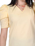 Blusas Para Mujer Bobois Moda Casuales Manga Bombacha Cuello V Amarillo N21112