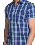 Camisas Para Hombre Bobois Moda Casuales Manga Corta Cuadros Slim Fit Azul B21152