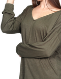 Sueters Para Mujer Bobois Moda Casuales Cuello V Amplio Comodo Oversize Olivo O13106
