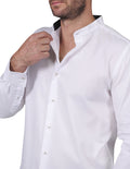 Camisas Para Hombre Bobois Casuales Moda Manga Larga Cuello Mao Lisa Básica Formal Regular Fit Blanco B25301