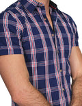 Camisas Para Hombre Bobois Moda Casuales Manga Corta Cuadros Slim Fit Marino B21152