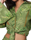 Blusas Para Mujer Bobois Moda Casuales Estampada Tropical Manga Amplia Playa N31118 Verde