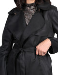 Sacos Para Mujer Bobois Moda Casuales Abrigo Corto Cruzado Con Cinto Tipo Gamuza Negro T23100