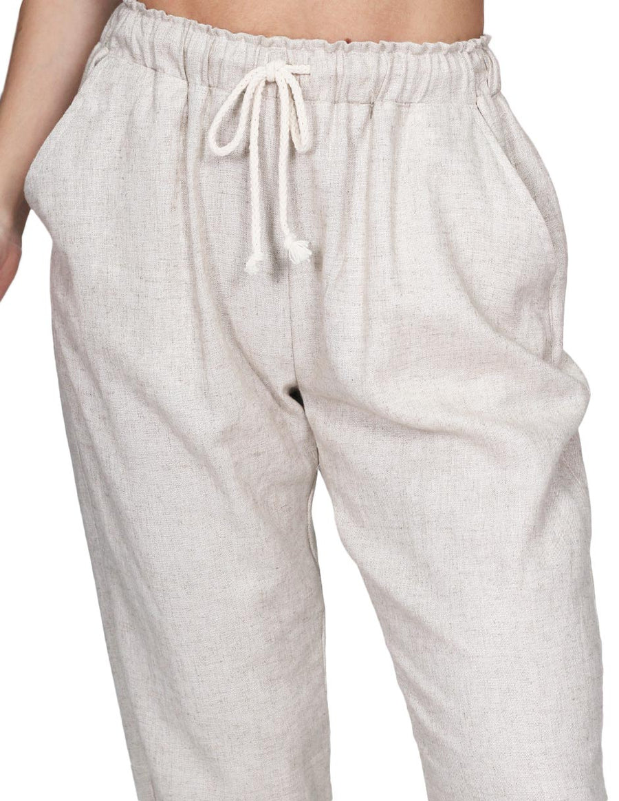 Pantalones Para Mujer Bobois Moda Casuales De Lino Amplio Arena W21102