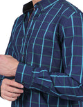Camisas Para Hombre Bobois Moda Manga Larga Cuadros B25217 Azul