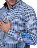 Camisas Para Hombre Bobois Moda Casuales Manga Larga Cuadros Pequeños Regular Fit Azul B21205