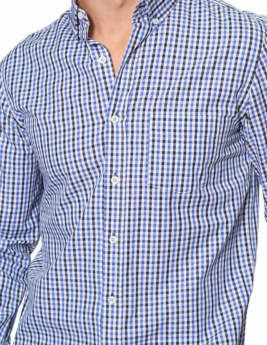 Camisas Para Hombre Bobois Casuales Moda Manga Larga B31203 Azul Regular Fit