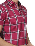 Camisas Para Hombre Bobois Moda Casuales Manga Corta Cuadros Slim Fit Vino B21157