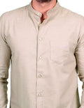 Camisas Para Hombre Bobois Casuales Moda Manga Larga Cuello Mao Lisa Relaxed Fit Beige B25323