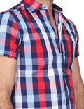 Camisas Para Hombre Bobois Moda Casuales Manga Corta Cuadros Slim Fit Marino B21154