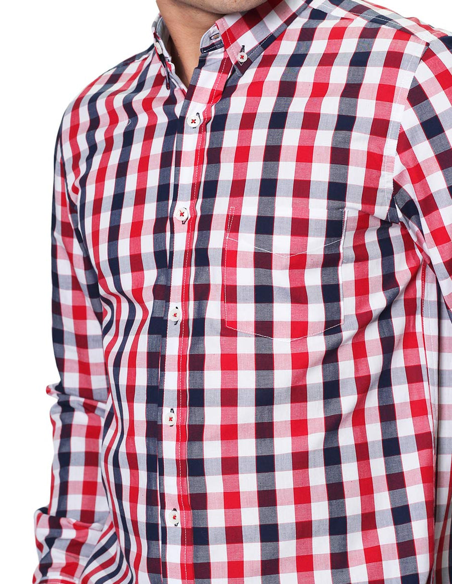 Camisas Hombre Bobois Moda Manga Larga Regular Fit B31223 Rojo