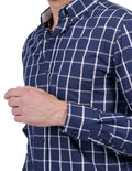Camisas Para Hombre Bobois Casuales Moda Manga Larga Cuadros Regular Fit Marino B25209